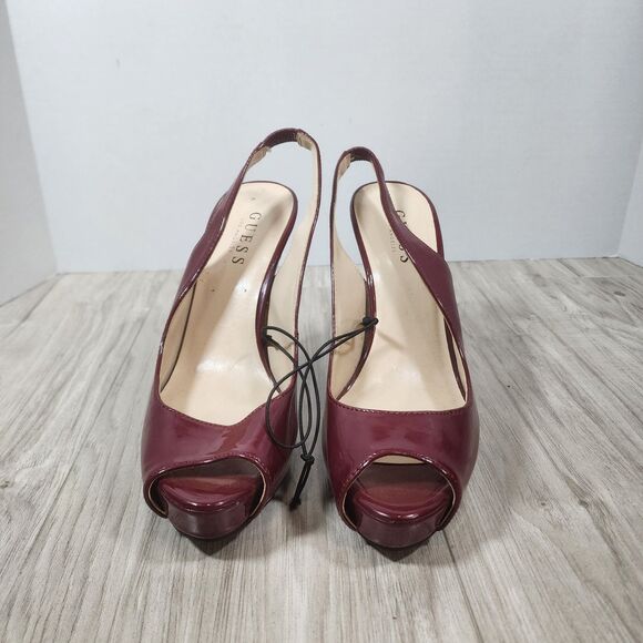 GUESS Dark Red Sexy Going Out Vampire 90s 5 Inch Peep Toe Pumps Heels Size 8.5 - Picture 2 of 5